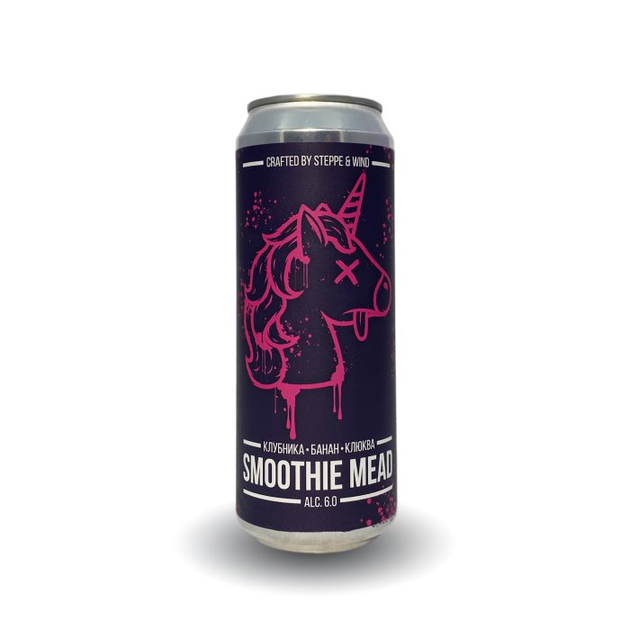 Мёд Steppe&Wind Smoothie Mead Strawberry Banana Cranberry / Медовуха клубника банан клюква 0,45 бан.